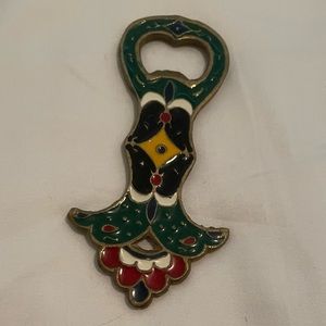 Vintage Antique hand painted ornate brass bottle opener